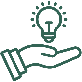 Hand with light bulb on floating on top